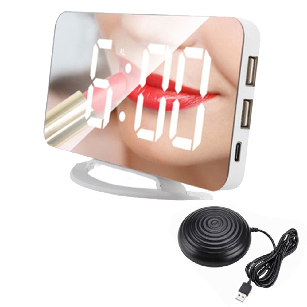 TS-8202 Digital Clock Large Display LED Electric Alarm Clock Vibration Design Mirror Surface Diming Mode 3 Levels Brightness USB Rechargeable Modern Decoration for Home Bedroom Office