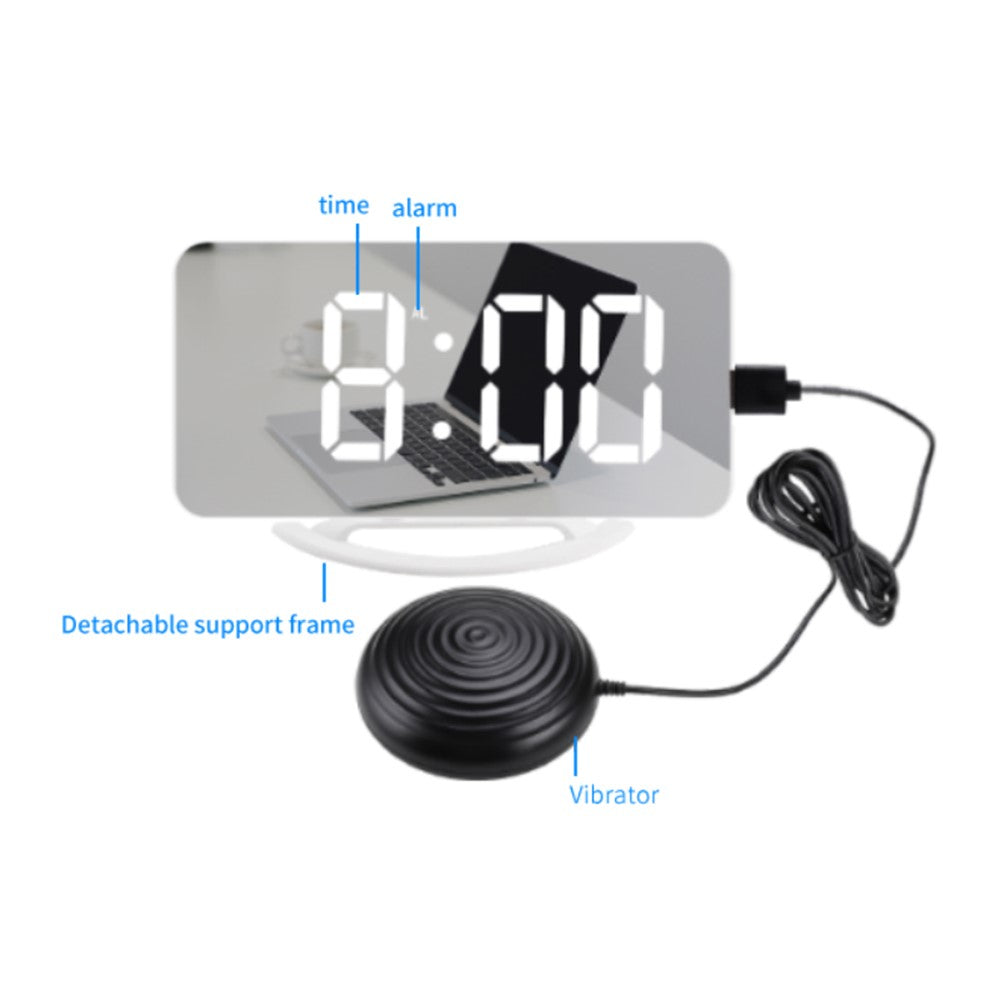 TS-8202 Digital Clock Large Display LED Electric Alarm Clock Vibration Design Mirror Surface Diming Mode 3 Levels Brightness USB Rechargeable Modern Decoration for Home Bedroom Office