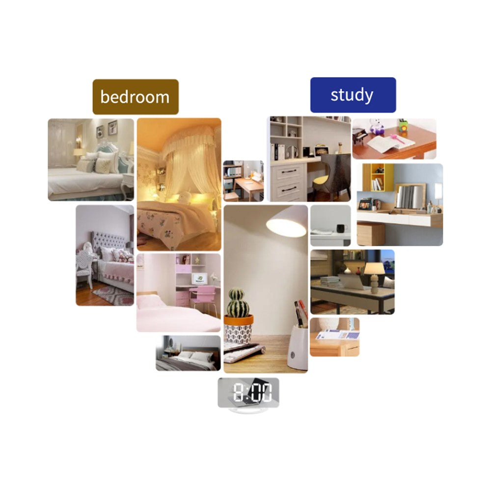 TS-8202 Digital Clock Large Display LED Electric Alarm Clock Vibration Design Mirror Surface Diming Mode 3 Levels Brightness USB Rechargeable Modern Decoration for Home Bedroom Office