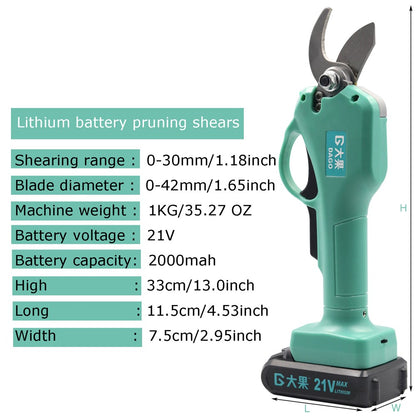 DAGO 21V Electric Pruning Shears Cordless Rechargeable Gardening Fruit Pruner Tree Branch Flowering Bushes Trimmers (1Pc Battery)