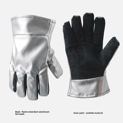 CLS High Temperature Resistant Gloves for Industrial Use Aluminum Foil Insulated Full Finger Mittens, 19 x 25.5 x 2.5cm