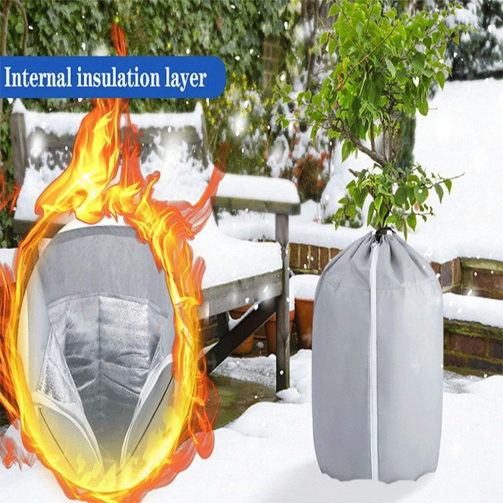 Potted Plant Winter Protection Cover Frost Guard Bag with Drawstring and Zipper, 65x70cm