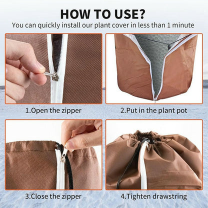 65x70cm Winter Plant Pot Protection Bag with Drawstring and Zipper Anti-Frost Plant Cover