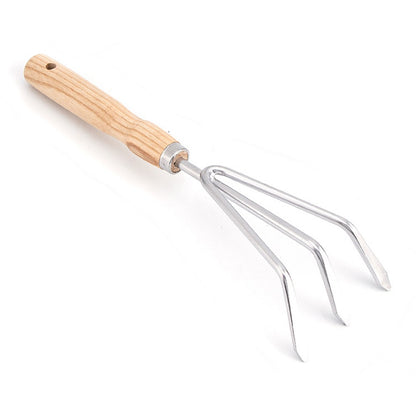 5Pcs Stainless Steel Gardening Tool Wooden Handle Fork Shovel Rake Set
