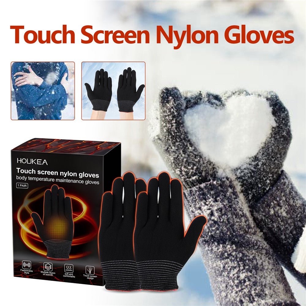 HOUKEA HKA06-A021-2-BK2 1 Pair Nylon Gloves Winter Outdoor Sports Skiing Touch Screen Hand Warm Gloves