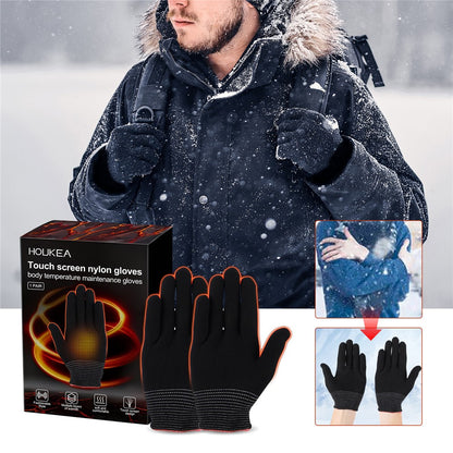 HOUKEA HKA06-A021-2-BK2 1 Pair Nylon Gloves Winter Outdoor Sports Skiing Touch Screen Hand Warm Gloves