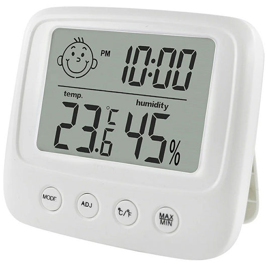 E0828 Smile Face Digital Alarm Clock Multi-Function Household Thermometer Hygrometer (No Backlit)
