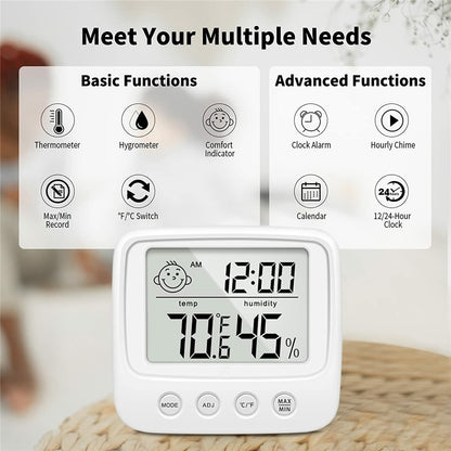 E0828 Smile Face Digital Alarm Clock Multi-Function Household Thermometer Hygrometer (No Backlit)