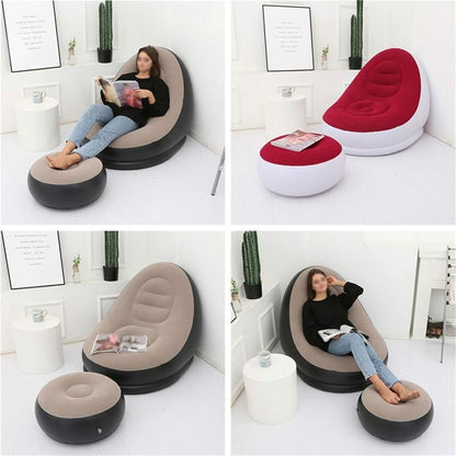 Portable Inflatable Stool Chair Thick Flocked Round Footrest Outdoor Travel Air Seat