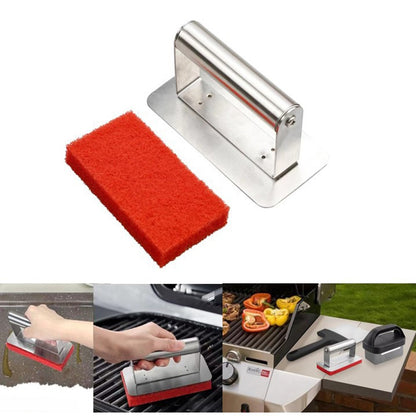 Teppanyaki Griddle Barbecue Grill Pan Cleaning Brush Scrubber Pad with Stainless Steel Handle