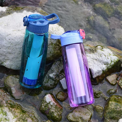 650ml Water Bottle with Filter Straw Outdoor Camping Filtered Water Cup Portable Water Purifier (BPA Free, FDA Certified)