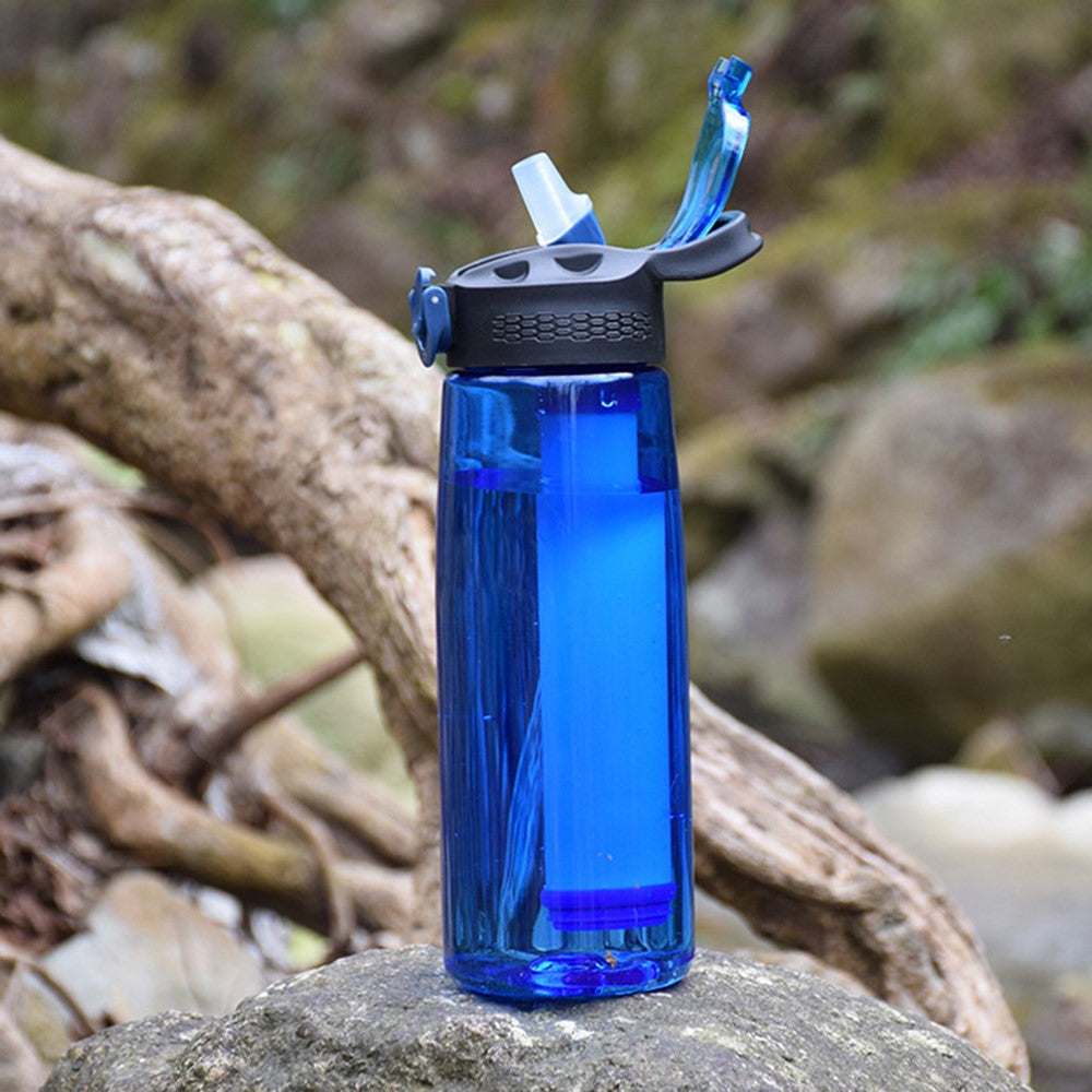 650ml Water Bottle with Filter Straw Outdoor Camping Filtered Water Cup Portable Water Purifier (BPA Free, FDA Certified)