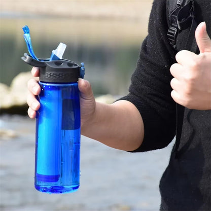 650ml Water Bottle with Filter Straw Outdoor Camping Filtered Water Cup Portable Water Purifier (BPA Free, FDA Certified)