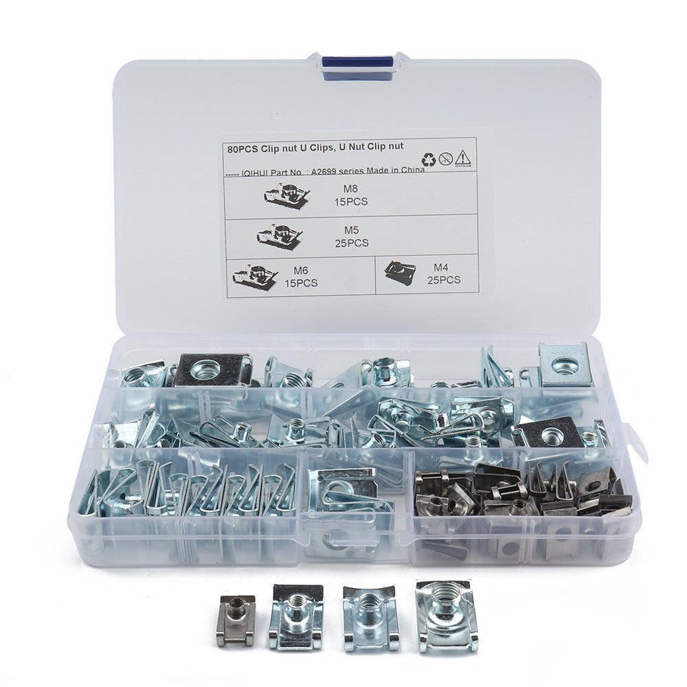 80PCS Cars Motorcycles Clip Nuts M4 M5 M6 M8 U Clips Replacement Screw Base Fasteners