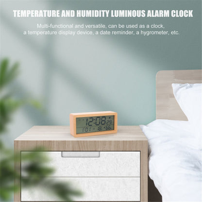 1906 Temperature and Humidity Luminous Alarm Clock Large LCD Screen Bedside Clock Creative Wooden Alarm Clock