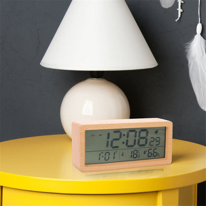 1906 Temperature and Humidity Luminous Alarm Clock Large LCD Screen Bedside Clock Creative Wooden Alarm Clock