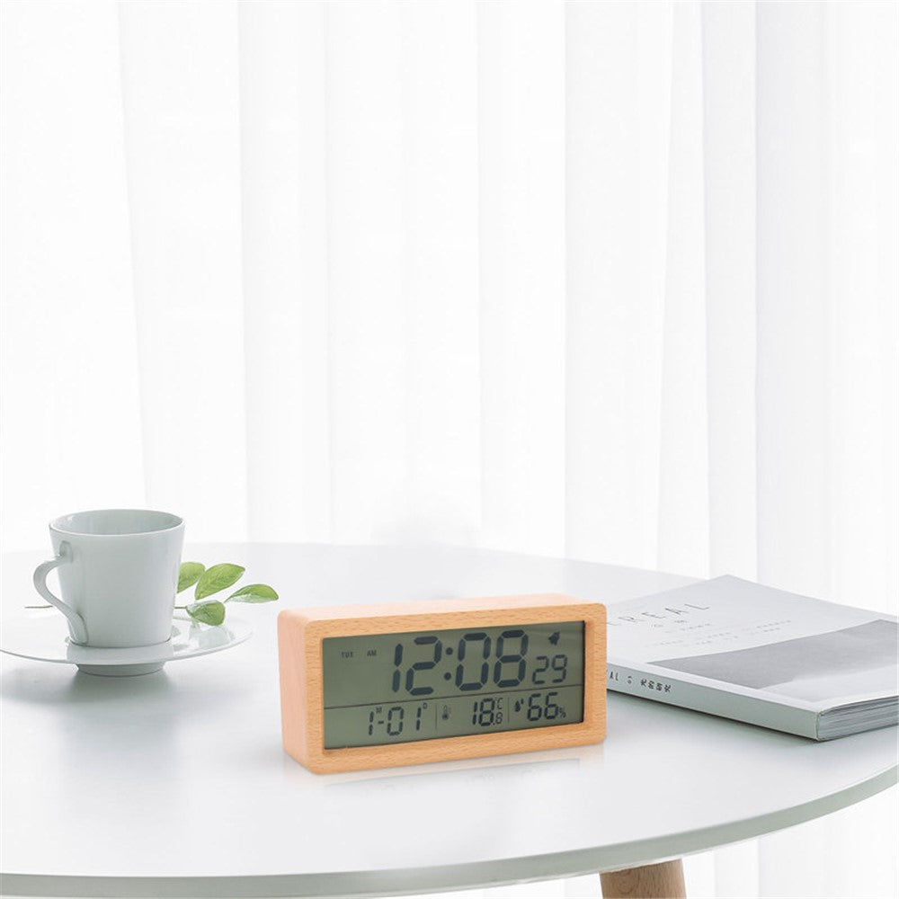 1906 Temperature and Humidity Luminous Alarm Clock Large LCD Screen Bedside Clock Creative Wooden Alarm Clock
