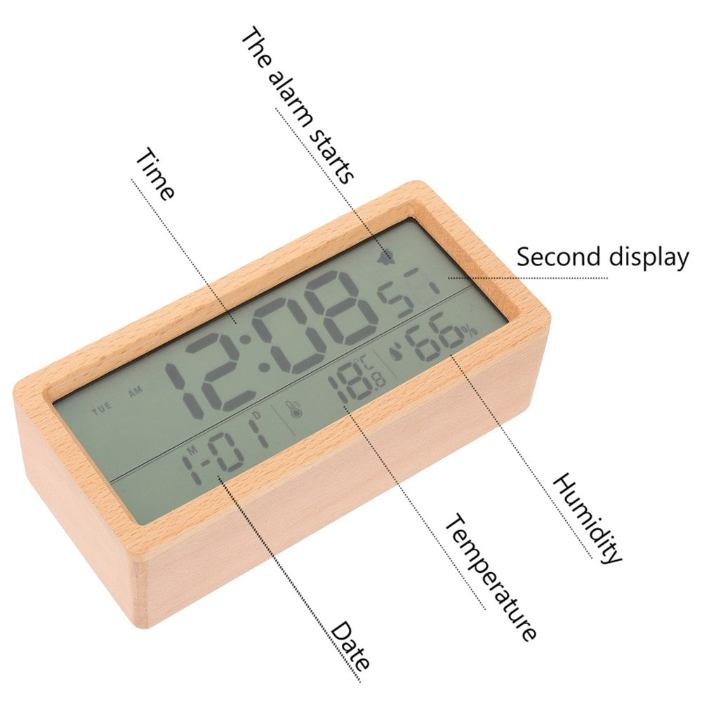1906 Temperature and Humidity Luminous Alarm Clock Large LCD Screen Bedside Clock Creative Wooden Alarm Clock