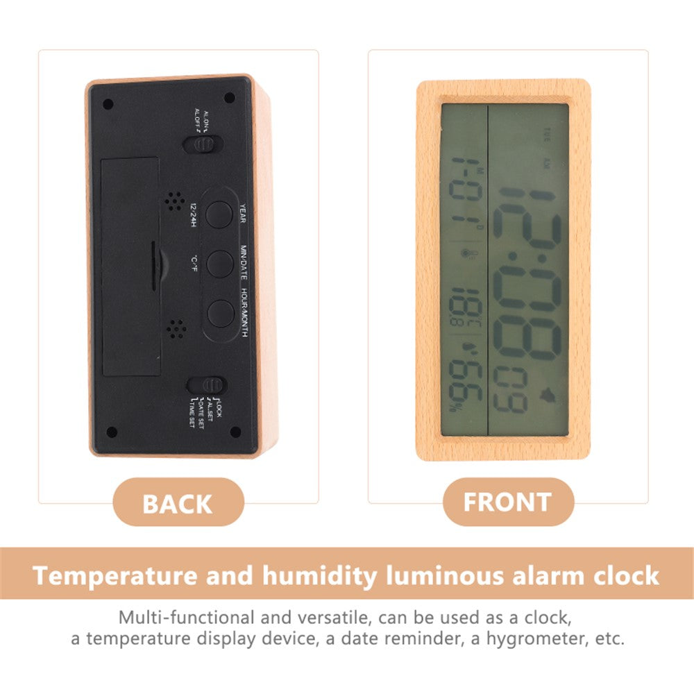 1906 Temperature and Humidity Luminous Alarm Clock Large LCD Screen Bedside Clock Creative Wooden Alarm Clock