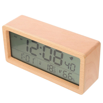 1906 Temperature and Humidity Luminous Alarm Clock Large LCD Screen Bedside Clock Creative Wooden Alarm Clock