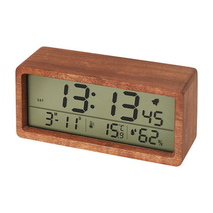 1906 Temperature and Humidity Luminous Alarm Clock Large LCD Screen Bedside Clock Creative Wooden Alarm Clock