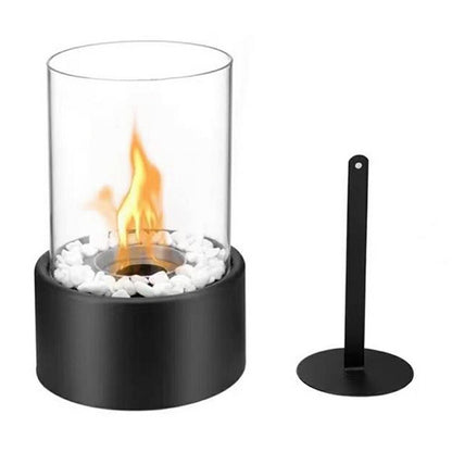 Portable Tabletop Ethanol Fireplace Light 12x22cm Indoor Stainless Steel Heater Round Glass Ambient Light