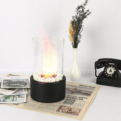 Portable Tabletop Ethanol Fireplace Light 12x22cm Indoor Stainless Steel Heater Round Glass Ambient Light