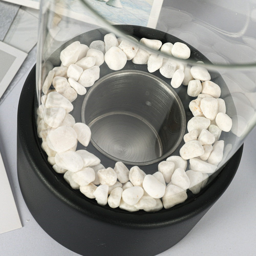 Portable Tabletop Ethanol Fireplace Light 12x22cm Indoor Stainless Steel Heater Round Glass Ambient Light