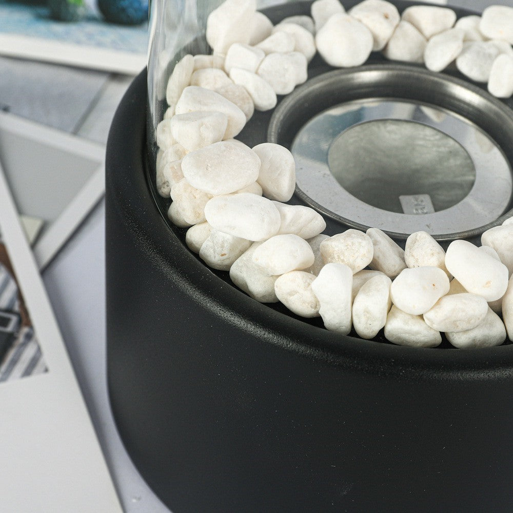 Portable Tabletop Ethanol Fireplace Light 12x22cm Indoor Stainless Steel Heater Round Glass Ambient Light