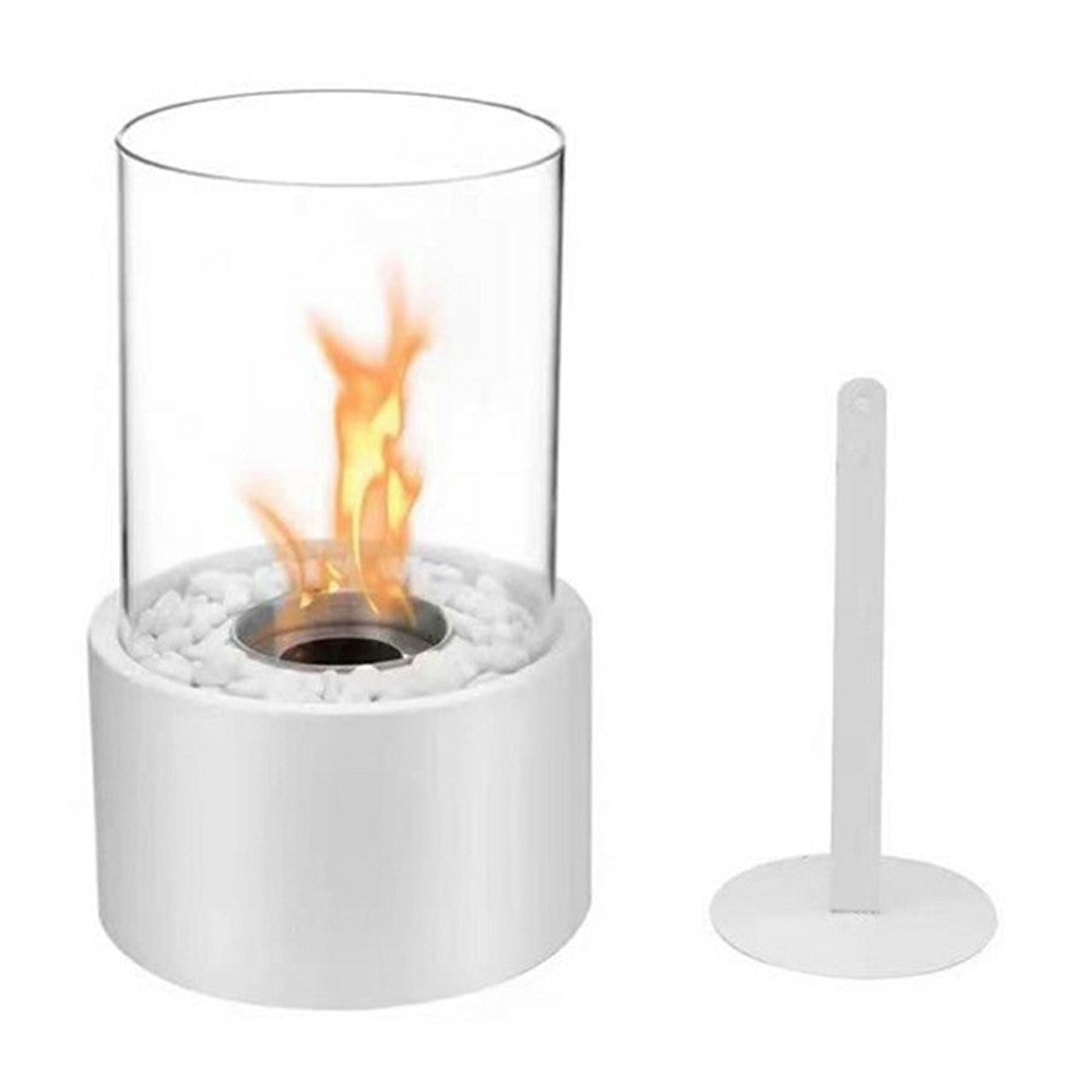 Portable Tabletop Ethanol Fireplace Light 12x22cm Indoor Stainless Steel Heater Round Glass Ambient Light