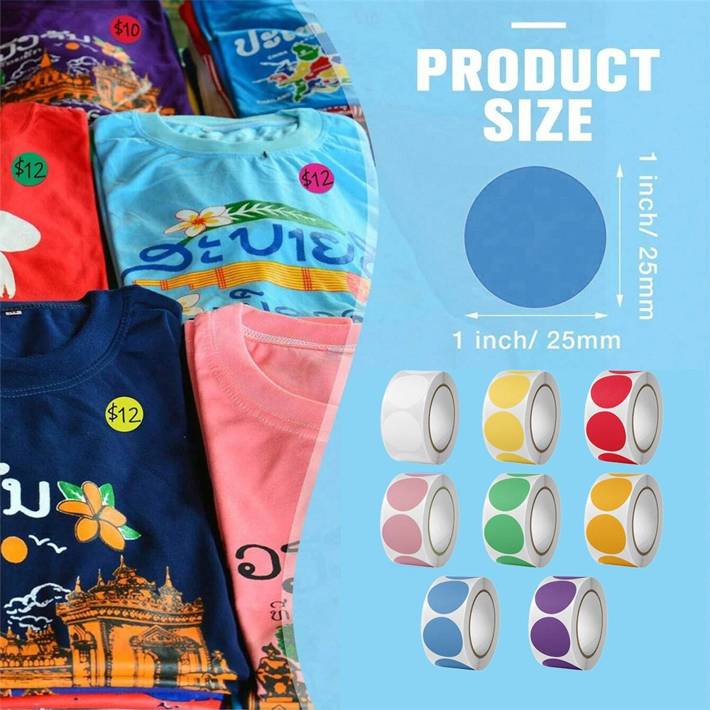 500Pcs / Roll Round Sticker Removable Self Adhesive Labels for Organization Coding Labeling