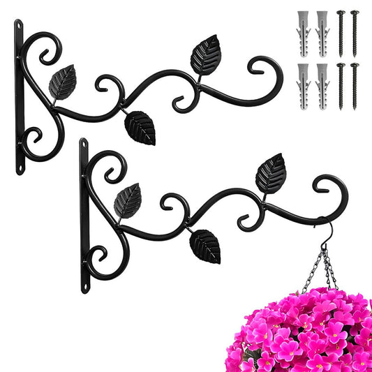 2Pcs Vintage Iron Wall-Mounted Hanging Basket Bracket Garden Style Planter Holder for Flower Pots Wind Chimes Decorations