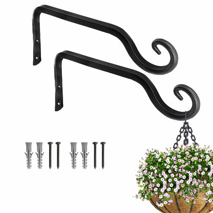 2Pcs Garden Hanging Plant Hanger Heavy Duty Iron Hook Wall-Mounted Decorative Rack for Balcony Garden Home Outdoor Indoor