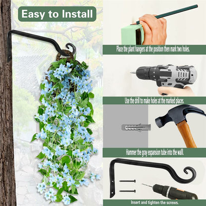 2Pcs Garden Hanging Plant Hanger Heavy Duty Iron Hook Wall-Mounted Decorative Rack for Balcony Garden Home Outdoor Indoor