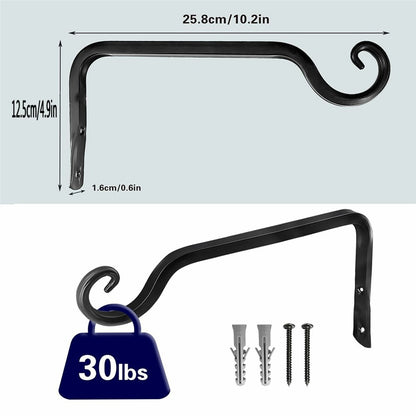 2Pcs Garden Hanging Plant Hanger Heavy Duty Iron Hook Wall-Mounted Decorative Rack for Balcony Garden Home Outdoor Indoor
