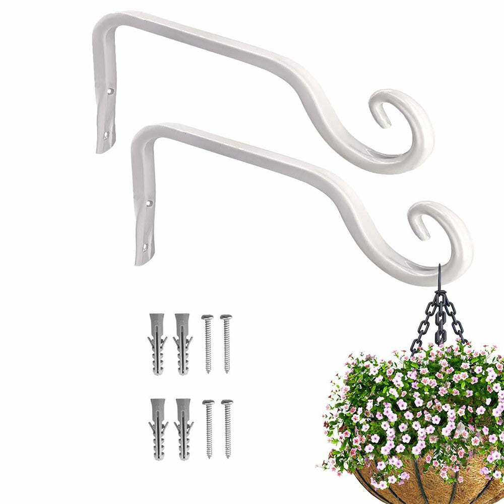 2Pcs Garden Hanging Plant Hanger Heavy Duty Iron Hook Wall-Mounted Decorative Rack for Balcony Garden Home Outdoor Indoor