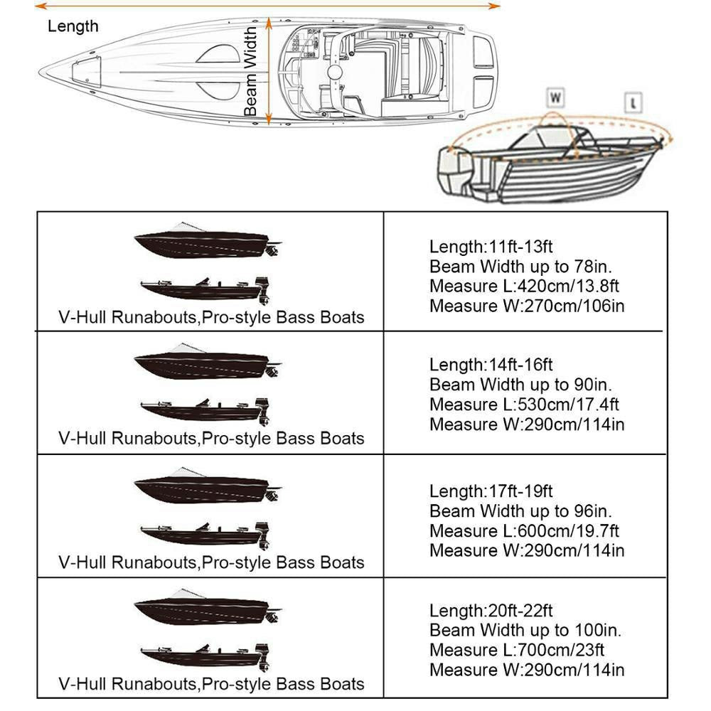 For 11-13 Feet (420x270cm) 210D Yacht Cover Waterproof Sun Protection Boat Cover with Adjustable Belt and Storage Bag