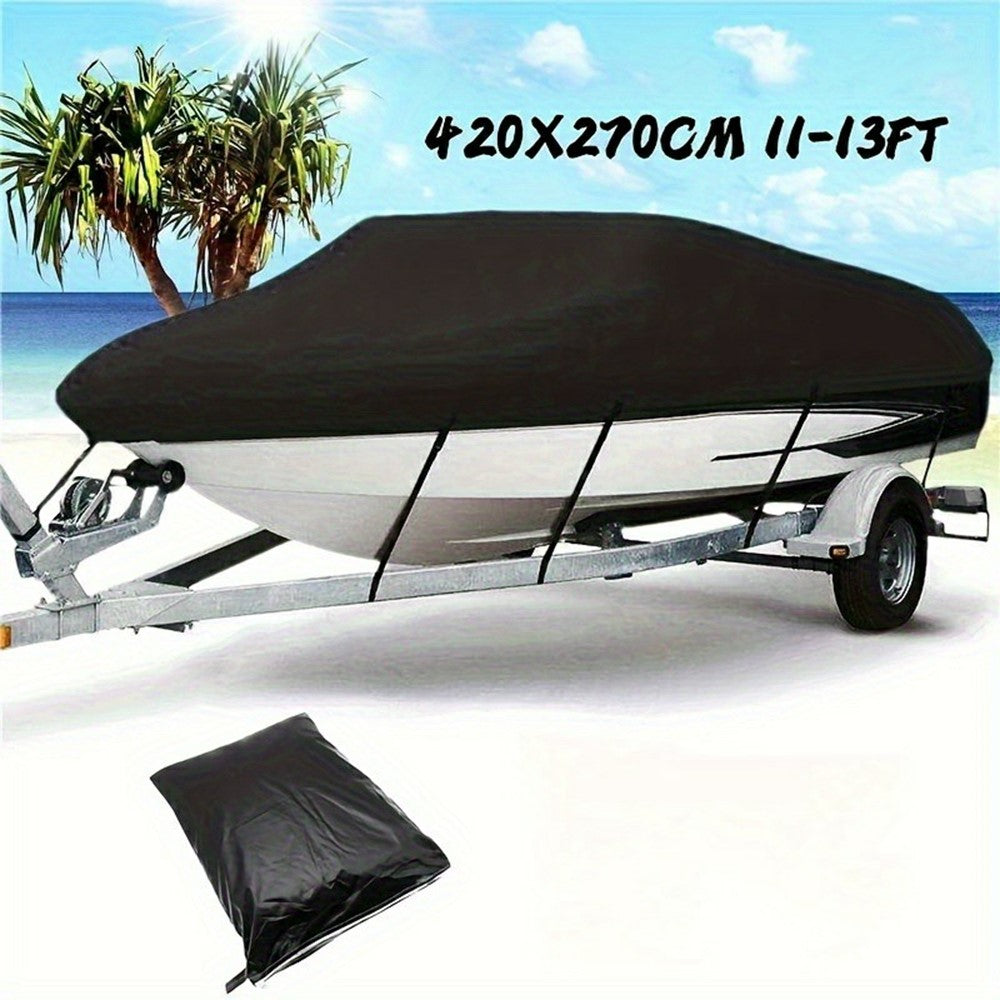 For 11-13 Feet (420x270cm) 210D Yacht Cover Waterproof Sun Protection Boat Cover with Adjustable Belt and Storage Bag