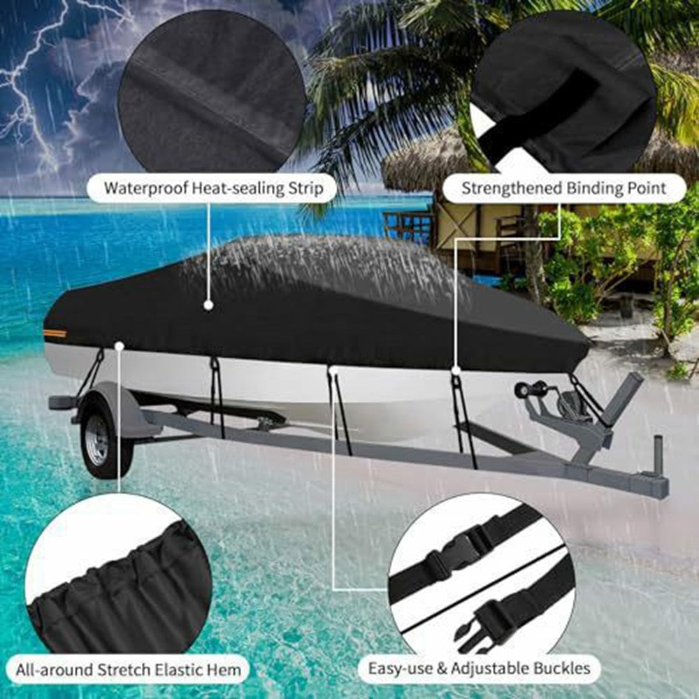 For 11-13 Feet (420x270cm) 210D Yacht Cover Waterproof Sun Protection Boat Cover with Adjustable Belt and Storage Bag