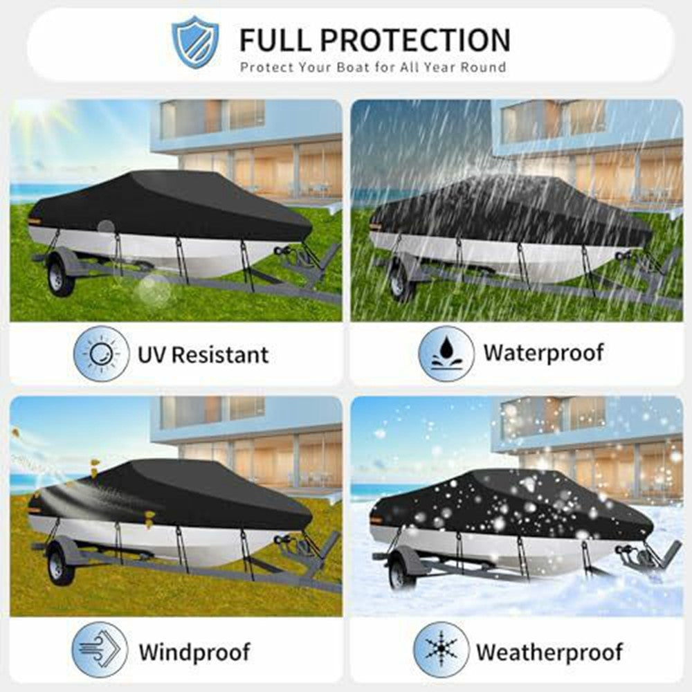 For 11-13 Feet (420x270cm) 210D Yacht Cover Waterproof Sun Protection Boat Cover with Adjustable Belt and Storage Bag