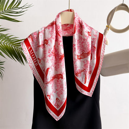 FJ950 70 x 70cm Fashion Square Imitation Silk Scarf Multi-purpose Floral Print Neck Wrap Head Scarf