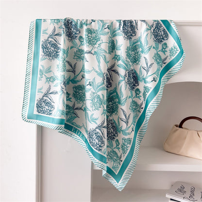 FJ950 70 x 70cm Fashion Square Imitation Silk Scarf Multi-purpose Floral Print Neck Wrap Head Scarf