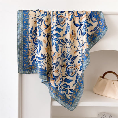 FJ950 70 x 70cm Fashion Square Imitation Silk Scarf Multi-purpose Floral Print Neck Wrap Head Scarf