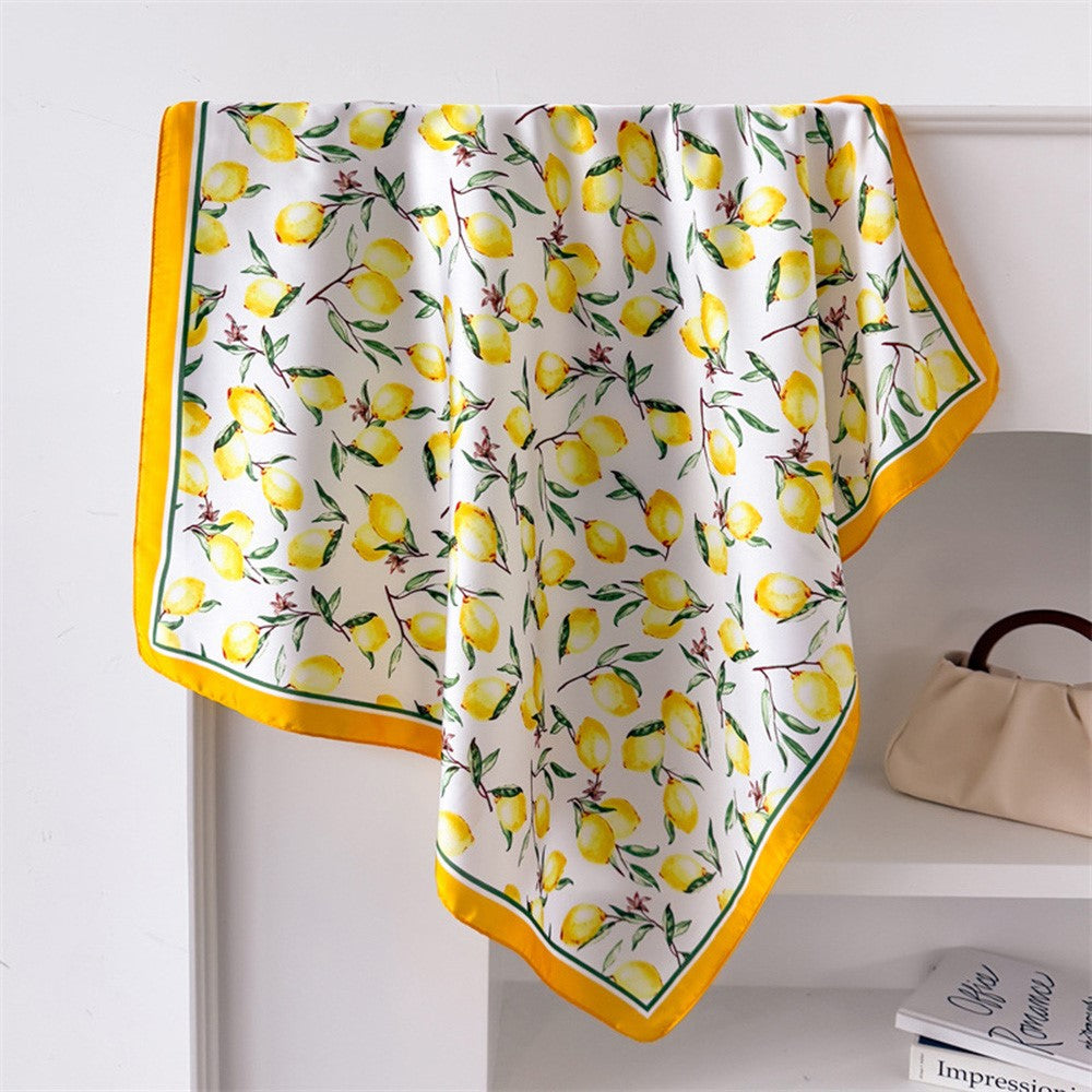 FJ950 70 x 70cm Fashion Square Imitation Silk Scarf Multi-purpose Floral Print Neck Wrap Head Scarf