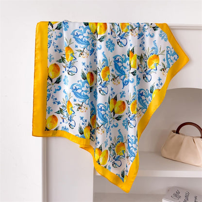 FJ950 70 x 70cm Fashion Square Imitation Silk Scarf Multi-purpose Floral Print Neck Wrap Head Scarf