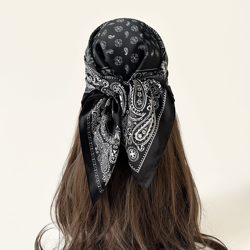 Women Summer Paisley Print Silk Scarf Multi-Purpose Square Scarf Lightweight Breathable Head Wrap