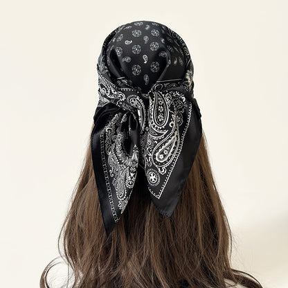 Women Summer Paisley Print Silk Scarf Multi-Purpose Square Scarf Lightweight Breathable Head Wrap