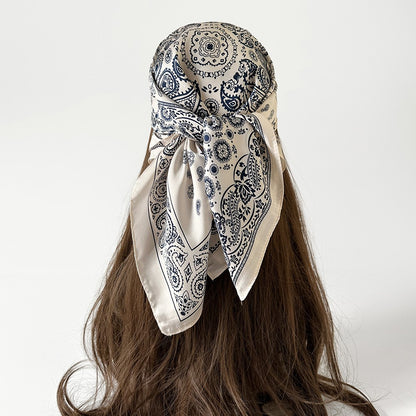 Women Summer Paisley Print Silk Scarf Multi-Purpose Square Scarf Lightweight Breathable Head Wrap