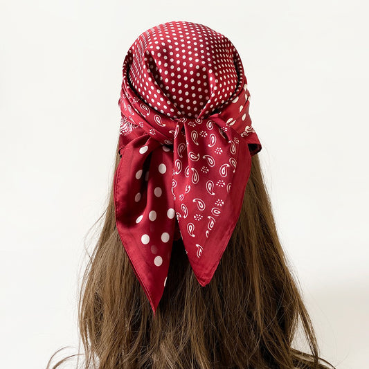 Women Summer Paisley Print Silk Scarf Multi-Purpose Square Scarf Lightweight Breathable Head Wrap