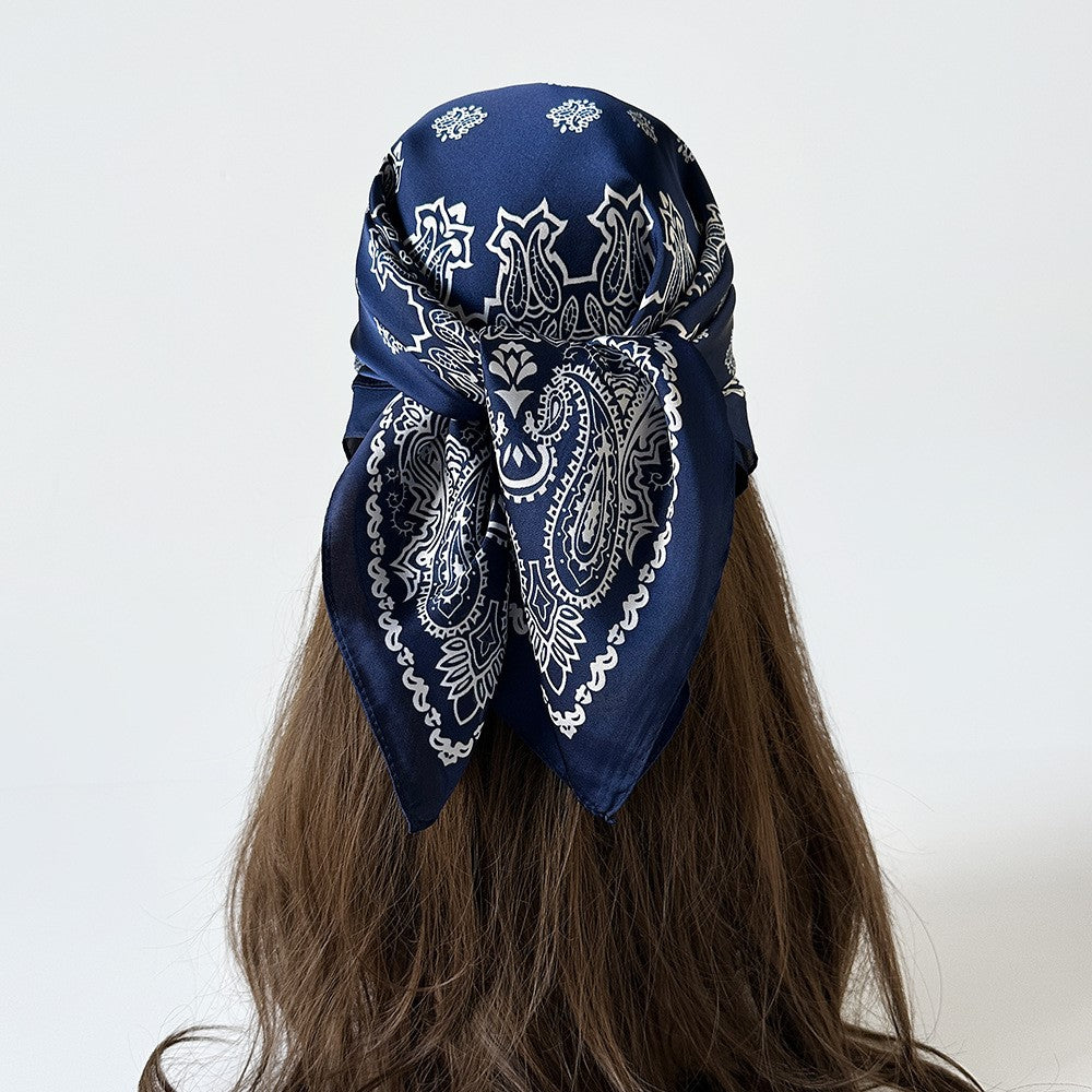 Women Summer Paisley Print Silk Scarf Multi-Purpose Square Scarf Lightweight Breathable Head Wrap
